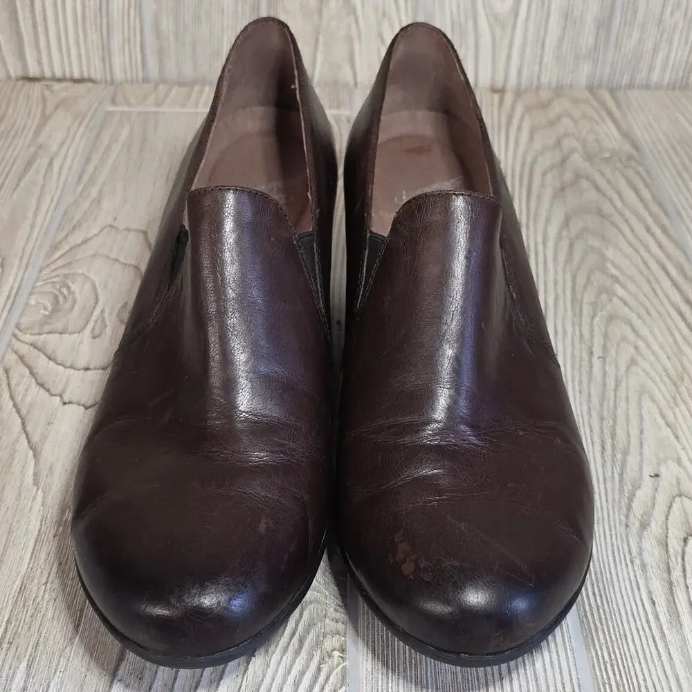 Dansko Robin Chocolate Burnished Calf Leather Low Heel Slip-On Shoes Womens 41